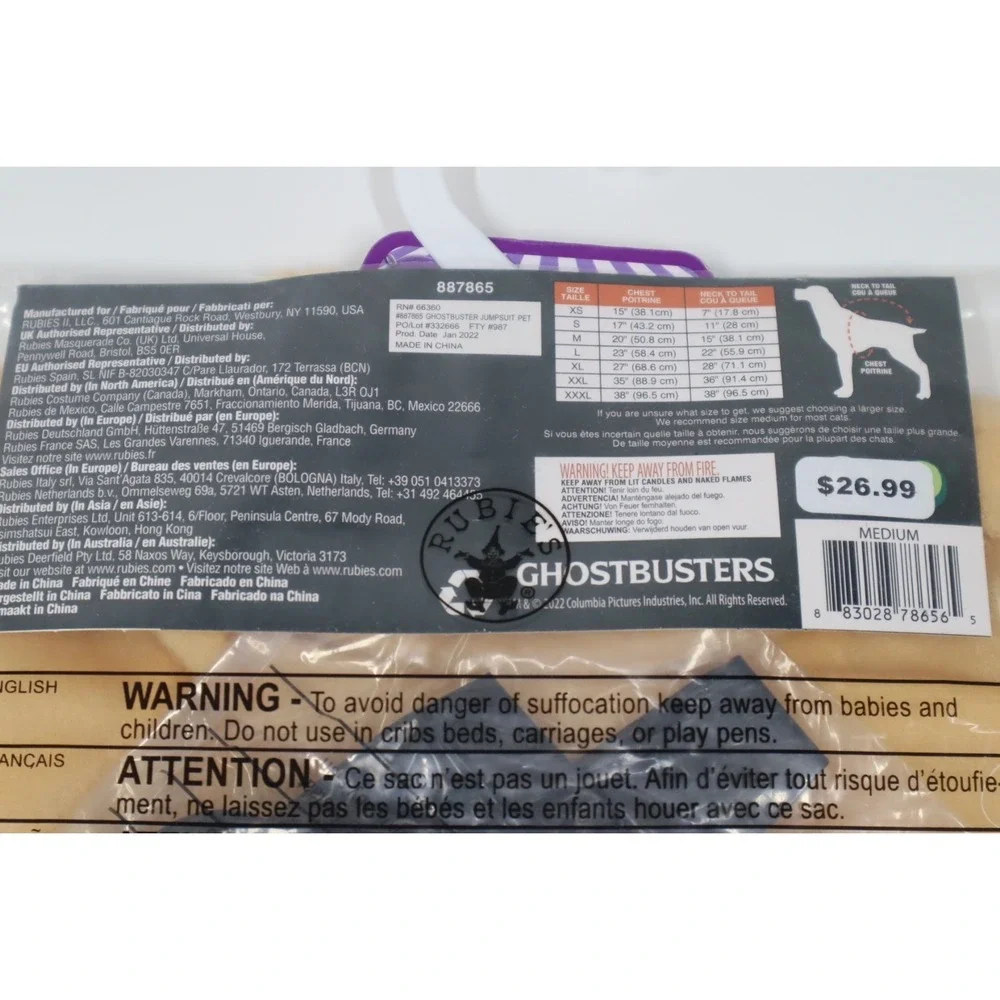 Ghostbusters Jumpsuit Costume for Dogs -‎ Size Medium
